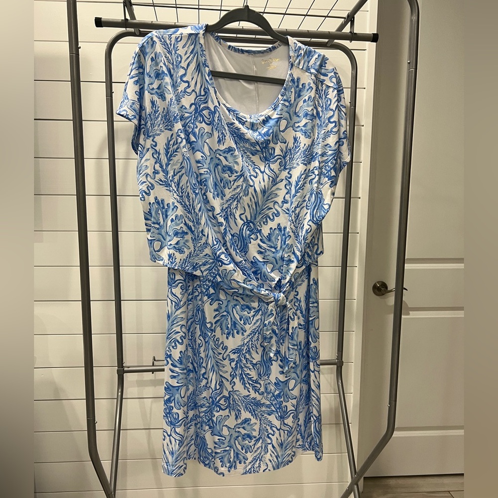 Lilly Pulitzer Inka Short Sleeve Dress Resort White Aqua Lounge XL